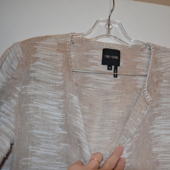 NIC+ZOE Linen/ Cotton Long Jacket Tan-White Buttons Ladies XS - Picture 5 of 9